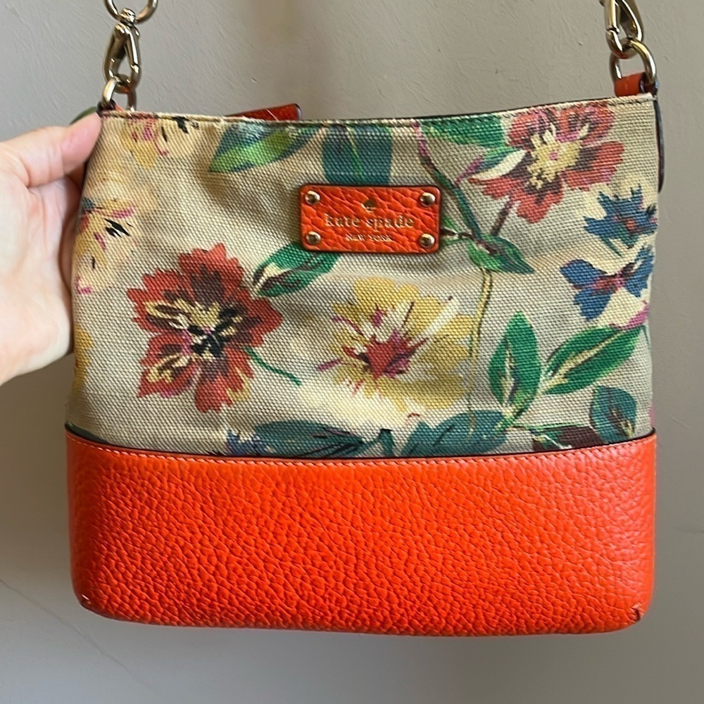 Kate Spade Grove Court Crossbody Bag Coral Leather Floral